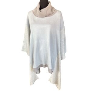 Poncho Turtleneck Sweater Cape, Gray and Light Blue, Med/Large, Contemporary